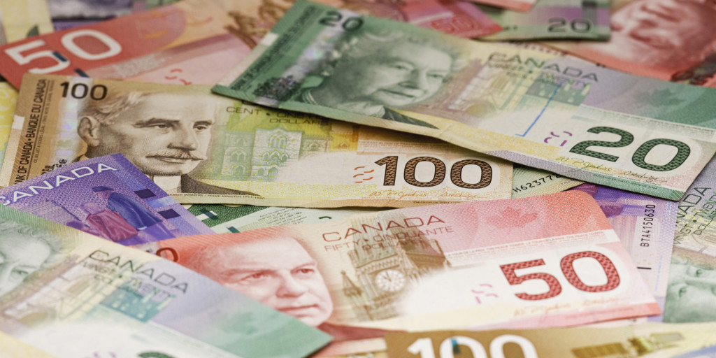 Close-up of assorted Canadian paper currency