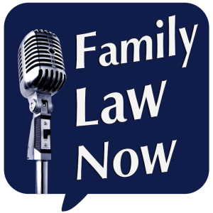Family Law Now podcast logo retro mic speach bubble